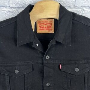 NWOT Levis Men Black Trucker Jacket Denim Cotton Button Front Work Coat Size XL